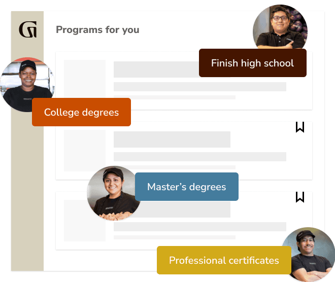 Programs for you: Finish high school; College degrees; Master's degrees; Professional certificates